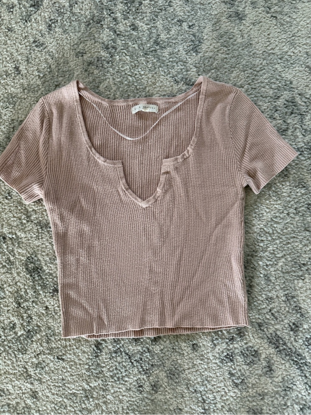 La Hearts Ribbed V-Notch Crop Top in Dusty Rose